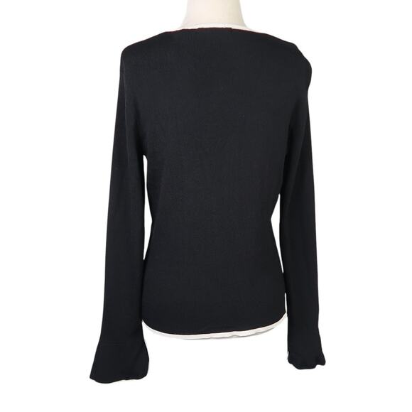 Vintage 90s BCBGMAXAXRIA Black and White Trim Bow Cardigan Sweater M - Picture 4 of 9